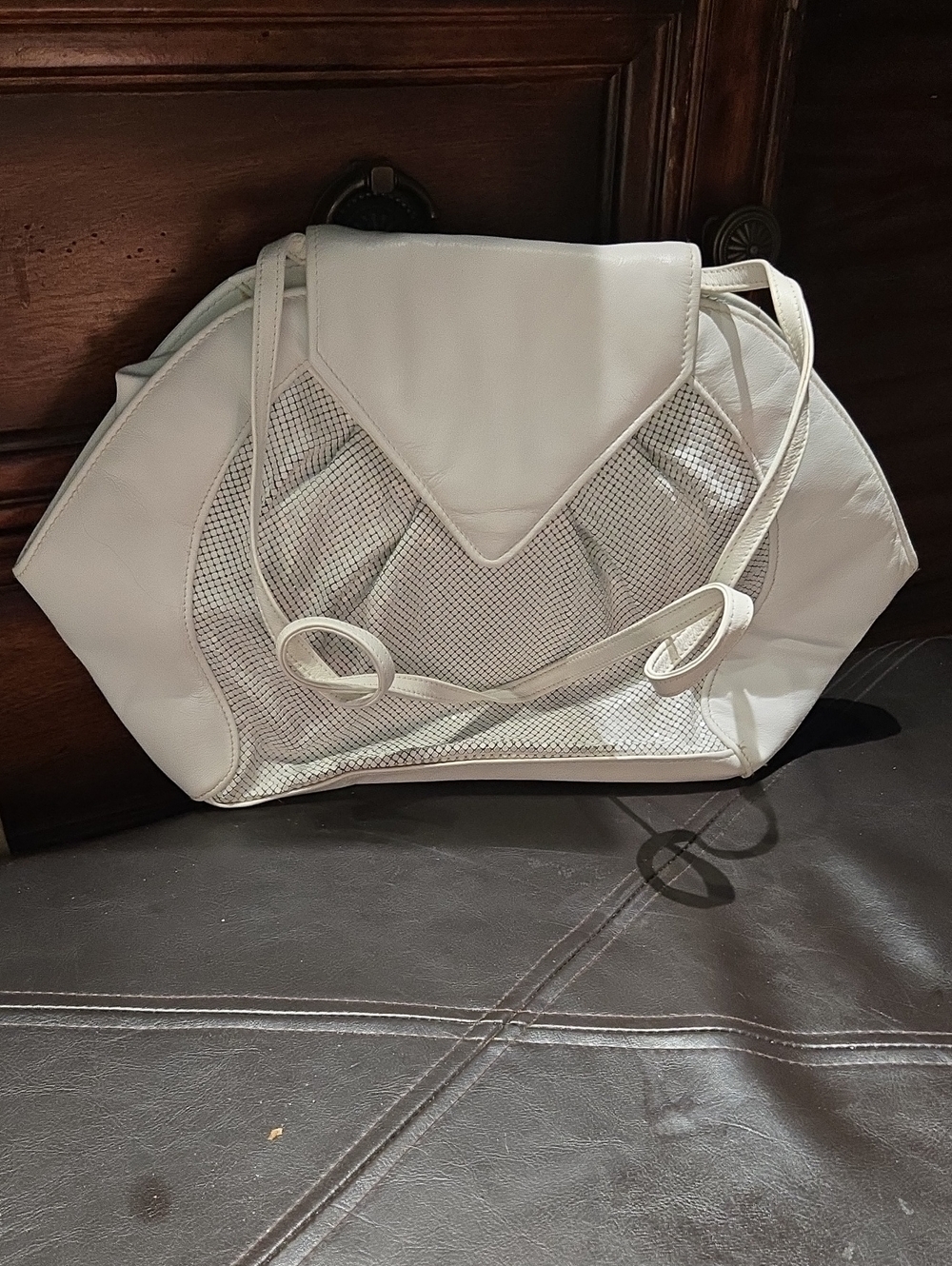 Cream Shoulder Bag with Textured Front Panel